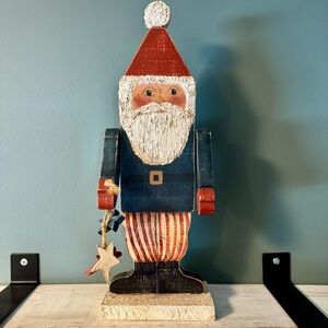 Primitive Patriotic Santa Claus Wooden Figurine | Christmas